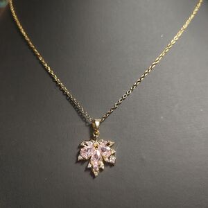 Elegant Gold and Pink Leaf Pendant Necklace